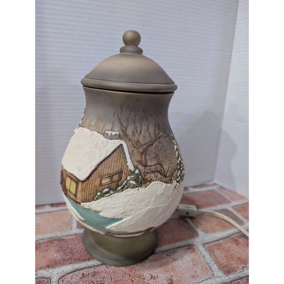 Vintage Hand Painted Ceramic Lamp Jar Light Snow Coverd Winter Church Home Scene - Picture 6 of 8